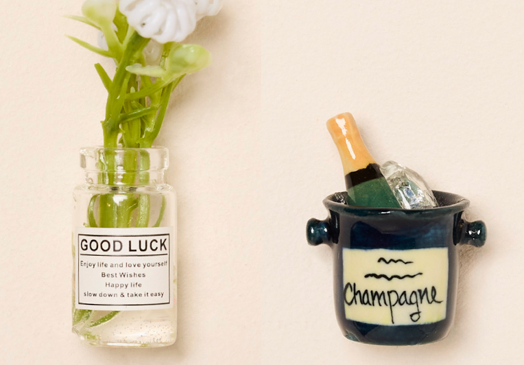 Inside the Mini Book of Minis: miniature flowers and champagne