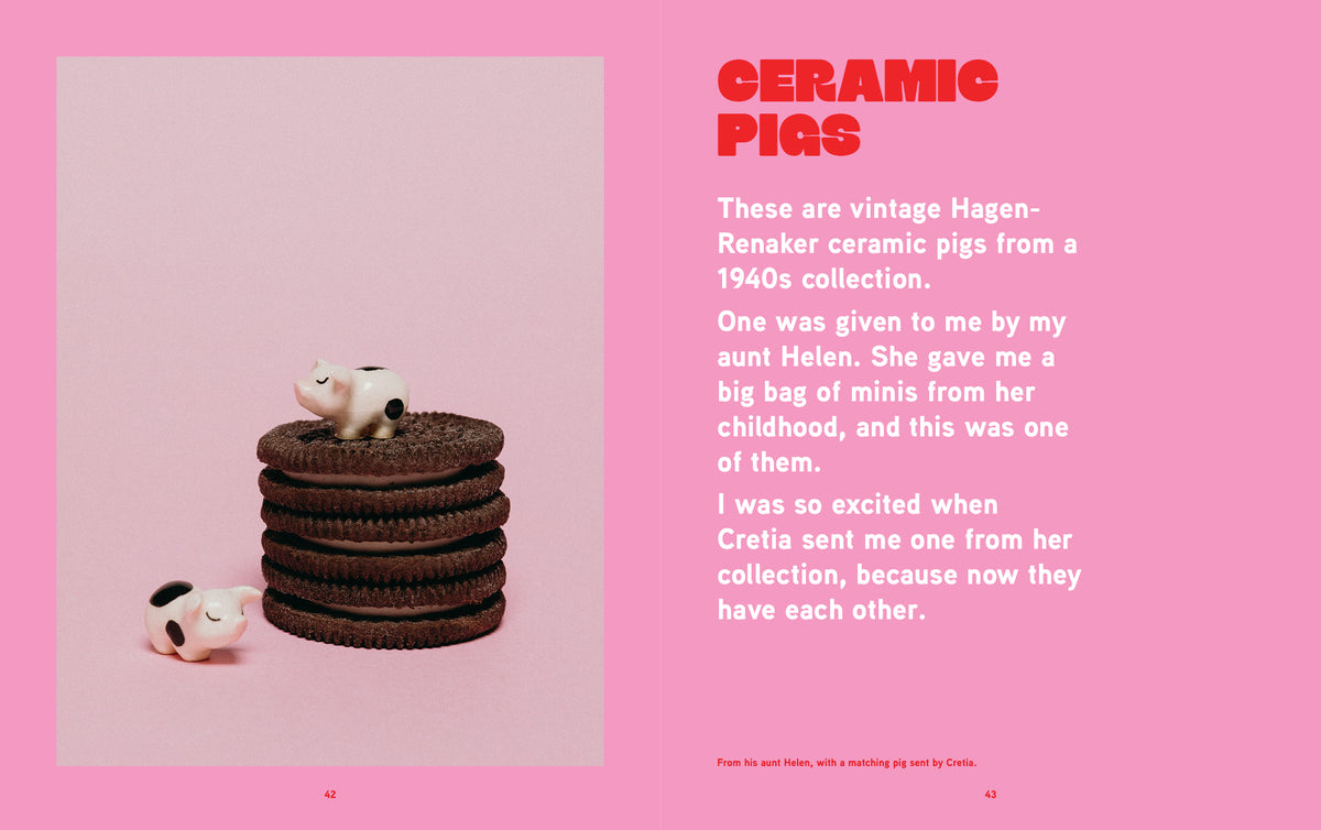 Mini Museum Memoir pages 42–43: ceramic miniature pigs and their story